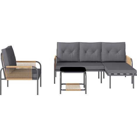 Outsunny Salotto da Esterno in Rattan con Divanetto, Poltrona e Tavolino Grigio (1/5)