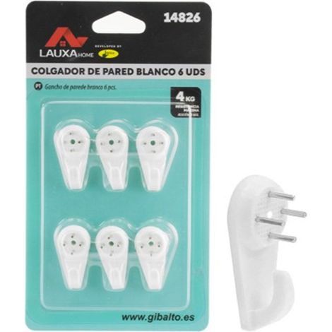 Gancho De Pared Blanco Lauxa Home - 4Kg / 6Uds - Pack 12 Uds