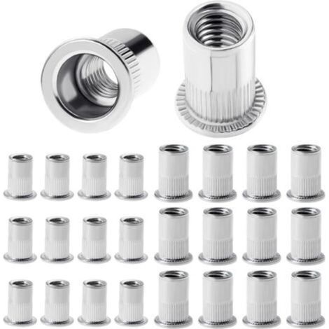 100PCS Ecrou Rivet Ecrous M6,M8 en acier inoxydable Ecrous à insert fileté Rivnuts Capuchon de rivet à tête plate et filetée (M6M8) (1/4)