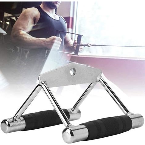 Poignée triangulaire double pour la gymnastique polyvalente, pour les triceps et le dos, en acier, avec poignée antidérapante en caoutchouc, gris/noir (1/5)