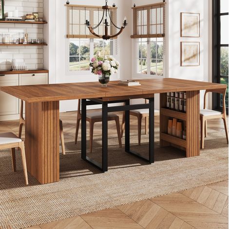 Table à manger extensible 200x80x78 cm MDF brun foncé, rangement intégré, pour cuisine – MEUBLIV (1/5)