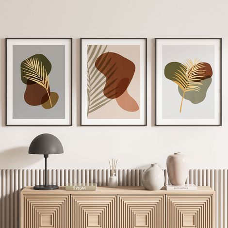 Lot de 3 Affiches / Posters Triptyque - Feuilles Boho - 3 Affiches - 70x100 cm (Cadres non fournis) - Photo pleine page (1/5)
