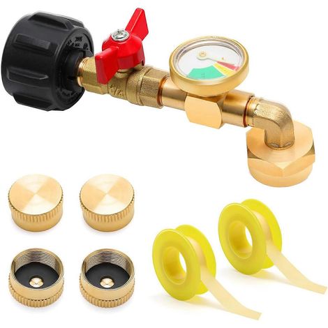 Adaptateur de remplissage de propane 7 pièces avec valve et manomètre pour réservoir de propane QCC1, adaptateur de pression de remplissage de propane à 90 degrés (1/5)