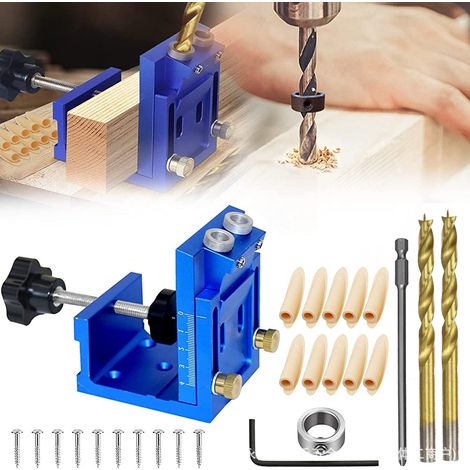 Adjustable Kit d'outils de Gabarit de Percage Oblique pour Menuiserie, Bleu Amovible Pocket Hole Jig, Avec 2 Forets de 9 mm (1/5)
