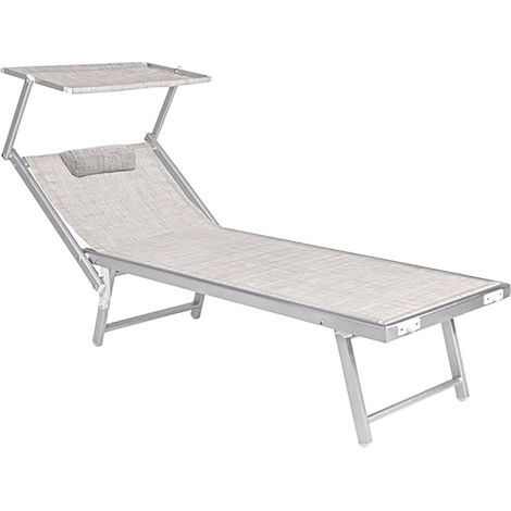 LETTINO SPIAGGIA CON PARASOLE 'BUDELLI' singolo - cm. 188 x 67 x h.38 - colore tortora  - LIF