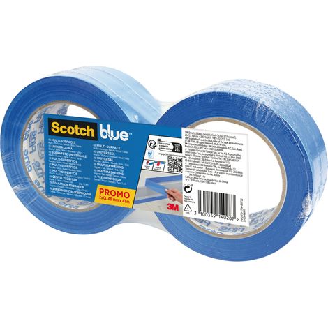 3M – Lot de 2 rubans de masquage 48mm x 41m – Papier crêpe pour surfaces inégales – Adhésion pro intérieure et extérieure – Bords nets