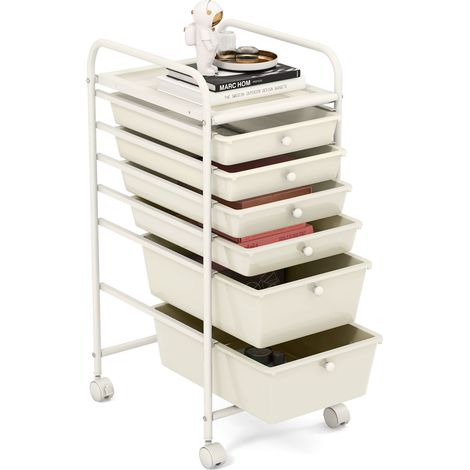 COSTWAY 6-Drawer Rolling Storage Cart Mobile Utility Cart (1/5)