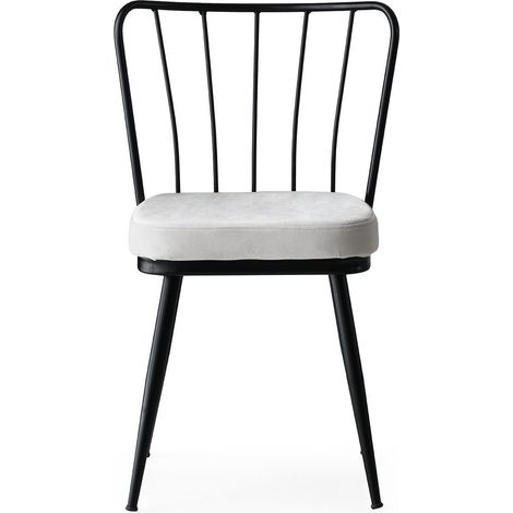 Chaise métal noir et assise velours blanc Manky - Lot de 4 (1/5)