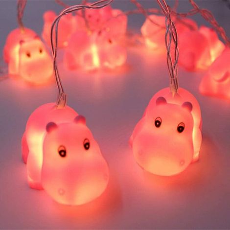 1.8 M 10 LED chambre d'enfants mignon Animal veilleuses pour lumières de vacances arbre lumières décoratives fête cour et jardin enfants chambre dortoir décor (Hippopotame) (1/5)