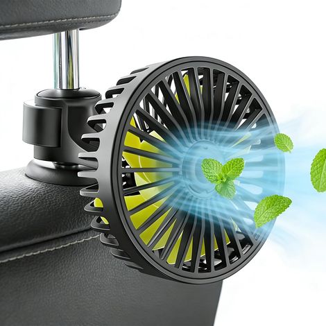 Ventilateur de voiture, ventilateur de voiture USB, ventilateur d'appui - tête rotatif à 360 °, ventilateur de camping - car à 3 vitesses, ventilateur de voiture USB à double tête, idéal pour la maiso (1/4)