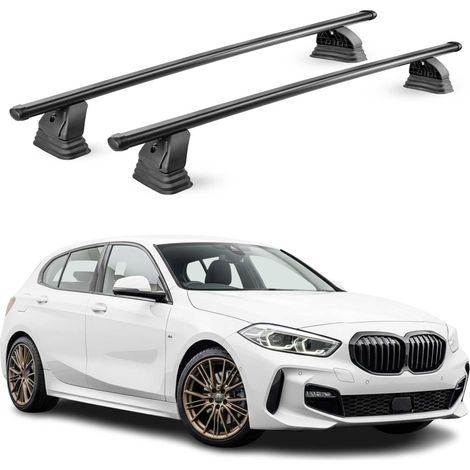 OMAC Barres de toit transversales en acier pour BMW Serie 1 F40 2019-2024 – TÜV / DIN 75302:2019 – Antivol inclus – Rainure en T (accessoires) – Charge max 75 kg – 2 barres – Noir (1/5)