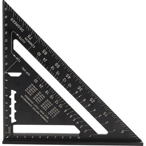 7" Rapporteur d'angle de triangle, couleur noire, Équerre Triangle Règle d'Angle Rapporteur en alliage d'aluminium (Métrique)