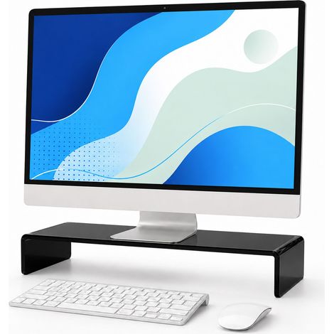 Relaxdays monitor stand, acrylic, ergonomic, H x W x D: 10 x 35 x 20 cm, desk monitor riser, black (1/5)