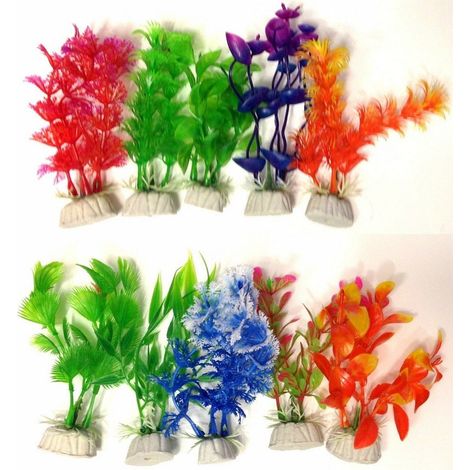 TrAdE Shop Traesio - Set 10x Pianta Piantina Artificiale Per Acquario Piante Finte Plastica Colorate - (1/3)