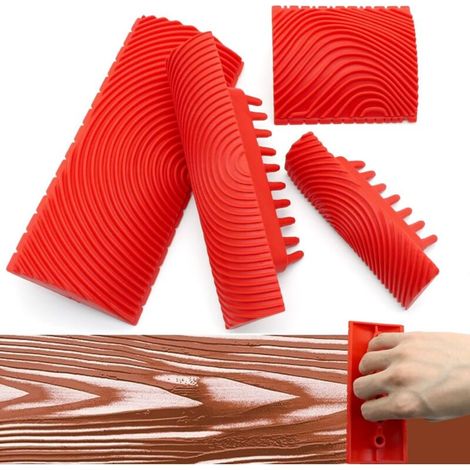 Ensemble d'outils imitation bois d'hévéa - Idéal pour décorer murs, sols, meubles et clôtures - 4 pièces, rouge (1/5)
