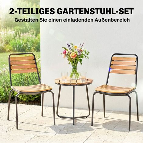 Lot de 2 fauteuils extérieurs empilables, résistants aux intempéries, en acier et bois massif, avec dossier, capacité de charge maximale 160 kg. (1/4)