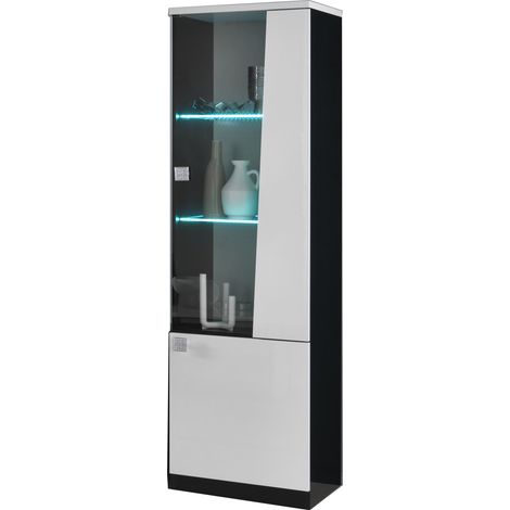 Vitrine 2 portes bois blanc et noir vernis laqué brillant Bilia 52cm (1/2)