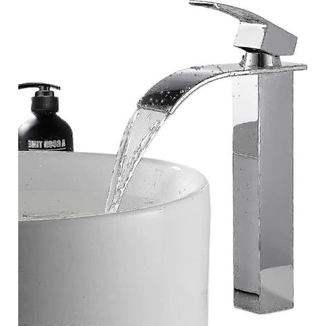 Robinet de salle de bain en acier inoxydable SUS304 avec bec cascade, mitigeur chromé, cartouche en céramique, conception anti-éclaboussures (1/4)