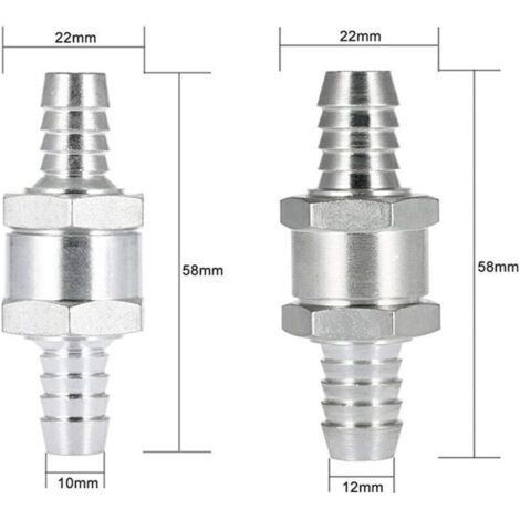 (4 piezas) Válvula de retención de retorno de combustible unidireccional de aluminio (6 8 10 12 mm) para gasolina, diésel, aceite, automóvil, cromo, agua, carburador de automóvil, sistemas de baja pre (1/4)