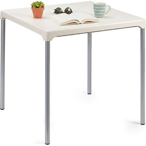 Dmora Stapelbarer Tisch mit Aluminiumbeinen, Made in Italy, 75x75x72 cm, weiße Farbe