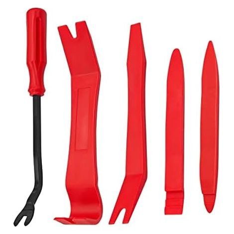 5 Pièces Console Audio Radio Outils de Démontage Voiture, Panneau Clip Voiture Dashboard Kits, Video Demontage Kits(Rouge) Rouge - (1/5)