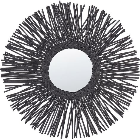 Espejo de pared marco de ratán negro ø 60 cm diseño trenzado colgante sala de estar moderno Kalasin