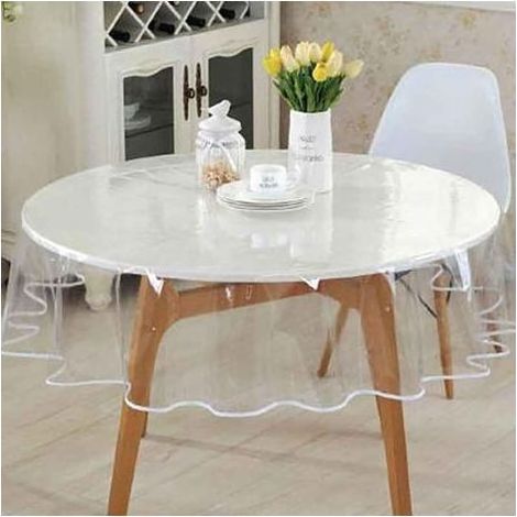 Nappe en PVC transparent nappe en plastique imperméable rectangulaire ou ronde film protecteur en PVC lavable (diamètre 140 cm) (1/5)