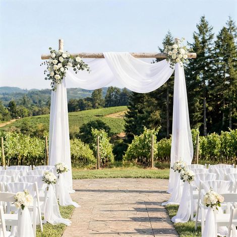 Arche de Mariage Drapé Blanc 2 Pièces 70x560 cm Rideaux Tissu Drapé en Mousseline Transparente pour Mariée Photographie Fête Cérémonie Décoration (1/5)