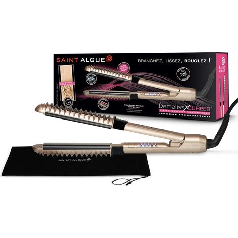 Saint Algue Lisseur Boucleur XCURLER 2 en 1 - Plaques Céramique 24mm - Extérieur Incurvé Chauffant - 5 Températures - Cheveux Lissage, Boucles Longue Tenue - Pochette Thermorésistante