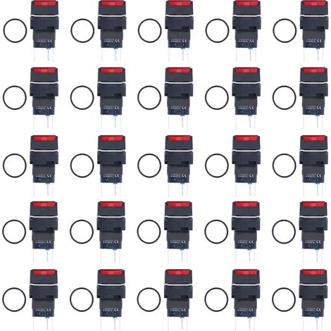 Kit de 25 interrupteurs à bouton-poussoir 16mm carrés avec voyant lumineux, 12V rouge, momentané et verrouillage automatique (1/5)