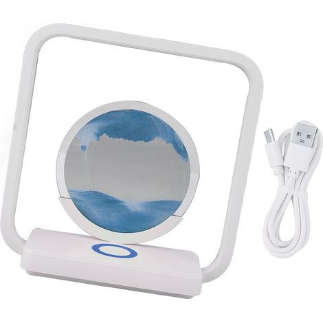 Lampe de bureau LED en forme de sablier 3D avec effet sable animé, intensité variable et port USB. Idéale pour la décoration de bureau à la maison ou au bureau (bleu). (1/5)