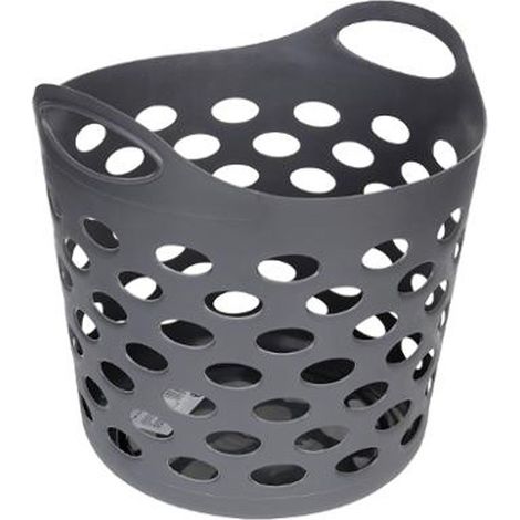 Panier à linge souple 28L en polyéthylène – D. 38 x H. 37 cm – Gris béton avec poignées – Rangement moderne et fonctionnel - FLEX 28 L (1/2)