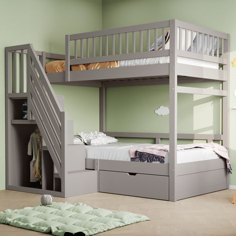 MEUBLIV Letto a castello 90x200 cm grigio – con vani contenitore e cassetti, senza materasso (1/5)