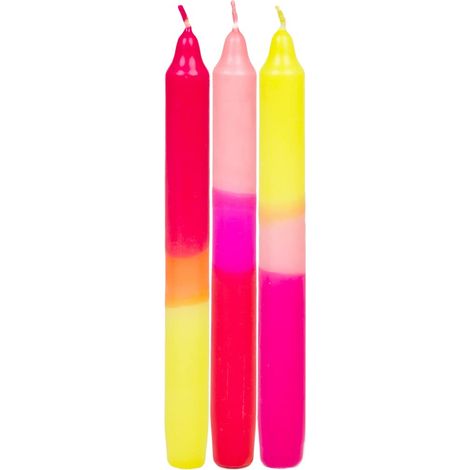 Talking Tables - Candele da cena affusolate, non profumate, rosa fluo, arancione e giallo, confezione da 3, 20 cm (1/5)