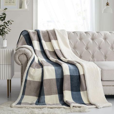 Coperta in pile Sherpa 100 x 150 cm - Morbida, comoda, spessa e calda per divano, poltrona o letto (1/4)
