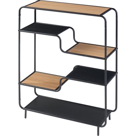 Kristiansand Scaffale indipendente a 6 ripiani in metallo e MDF per soggiorno o camera da letto 101 x 80 x 30 cm effetto rovere nero 030011142