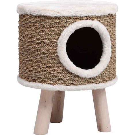 Katzenhaus mit Holzfüßen 41 cm Meeresgräser