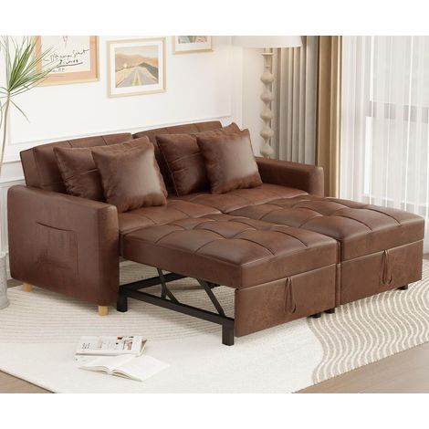 YODOLLA 2-Seater Sofa Bed Sleeper Pull Out Convertible, 3-in-1 Sofa Couch Beds with Adjust Backrest, Brown