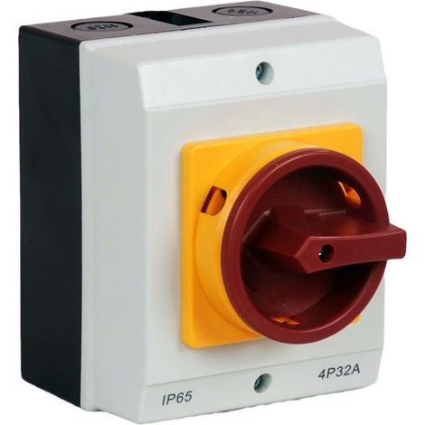 Interrupteur principal, disjoncteur, disjoncteur 4 pôles, interrupteur rotatif IP65, interrupteur UKP gris, jaune, rouge (32 A) (1/4)