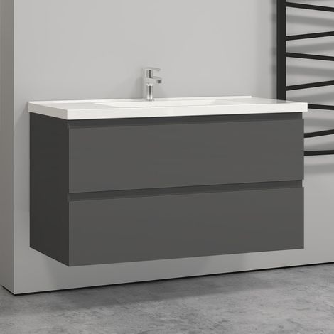 Vanity Unit with Basin Storage Cabinets Matt Grey 2 Drawer - Wall Hung 1000mm