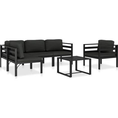 6-tlg. Garten-Lounge-Set mit Kissen Aluminium Anthrazit