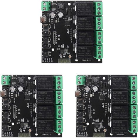 Module de commutation WiFi Tuya Switch 3X 4CH avec relais sans fil et application Smart Life pour la maison connectée. Minuterie intelligente intégrée. (1/5)