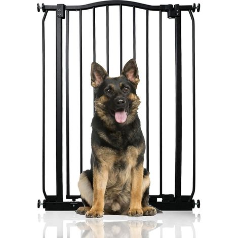 Bettacare Barrière Pour Chien À Design Courbé Extra Haute, 71cm - 80cm, Hauteur Extra Haute De 100cm, Noir Mat (1/5)