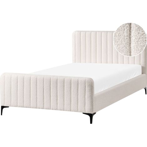 Bed Frame Off White Boucle EU Small Double Size 4ft Tufted Headboard Metal Legs Modern Design LUNAN (1/5)