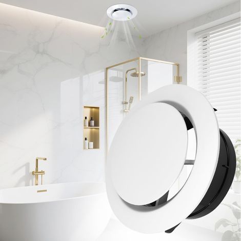 Bouche d'Aération Réglable Ø125 mm, Grille de Ventilation en ABS Blanc et Noir, Diffuseur d'Air Rond pour Mur et Plafond, Compatible VMC, Salle de Bain, Cuisine et Camping-Car (1/5)