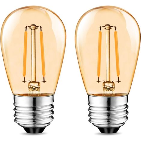 Lot de 2 ampoules LED Edison S14 E27, 2 W, filament vintage, verre ambré, blanc chaud 2700 K, angle d'éclairage 360°, intensité non variable (1/5)