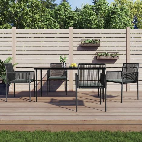 vidaXL 5 Piece Garden Dining Set with Cushions Black Poly Rattan and Steel (1/5)