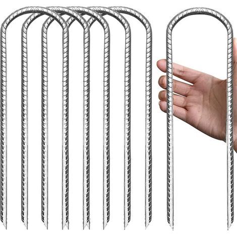 Piquets de fixation en acier galvanisé 30cm – Ancrage au sol en U pour trampoline et tente – Lot de 4 pièces – Extrémités pointues pour insertion facile (1/5)