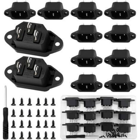 12 Pieces AC 250 V 10 A IEC 320 C14 Panel Mount Connector, 3P Power Socket Inlet Plastic Straight (1/5)