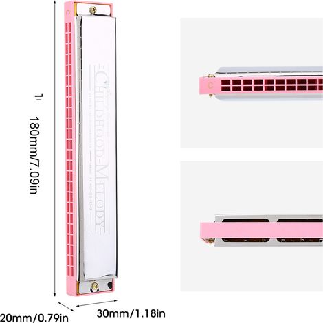Harmonica en Do 24 Trous pour Débutants, Instrument à Vent Métallique Rose pour Enfants (1/5)